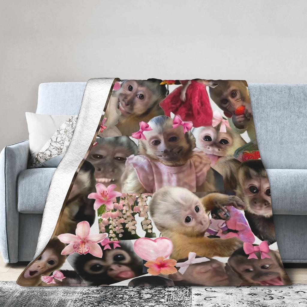 Funny Monkey Cartoon Blanket Warm Cozy Fluffy Throw Blankets for Sofa 50x60 Inch Multiple Sizes Quilt