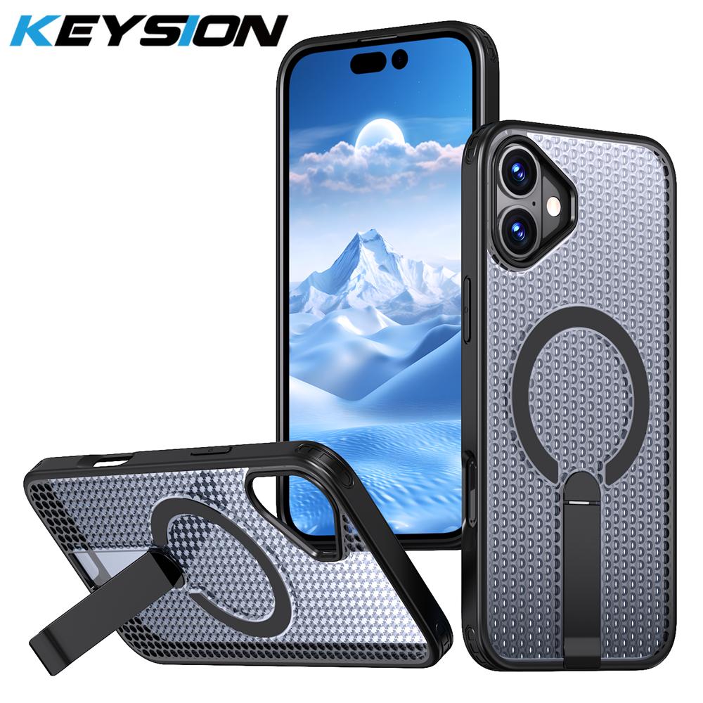 KEYSION Полый чехол с охлаждением MagSafe для iPhone 16 Pro Max 16Plus, магнитный, скрытая подставка, противоударный чехол для телефона