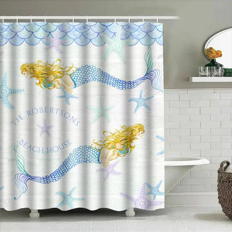 "Занавеска для душа Mermaid Beach House, Водонепроницаемая и устойчивая к плесени занавеска для ванны с океанской тематикой для прибрежного домашнего декора"