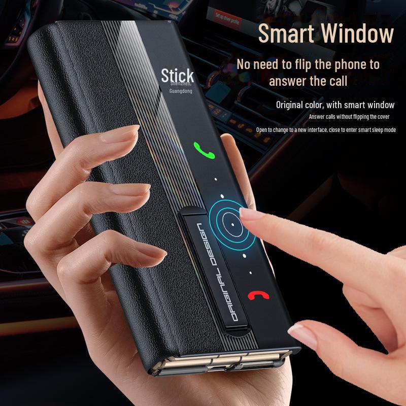 Кожаный чехол Huawei MateXT: Тройной чехол из натуральной коровьей кожи наппа с перфорацией, умным окном и кронштейном.