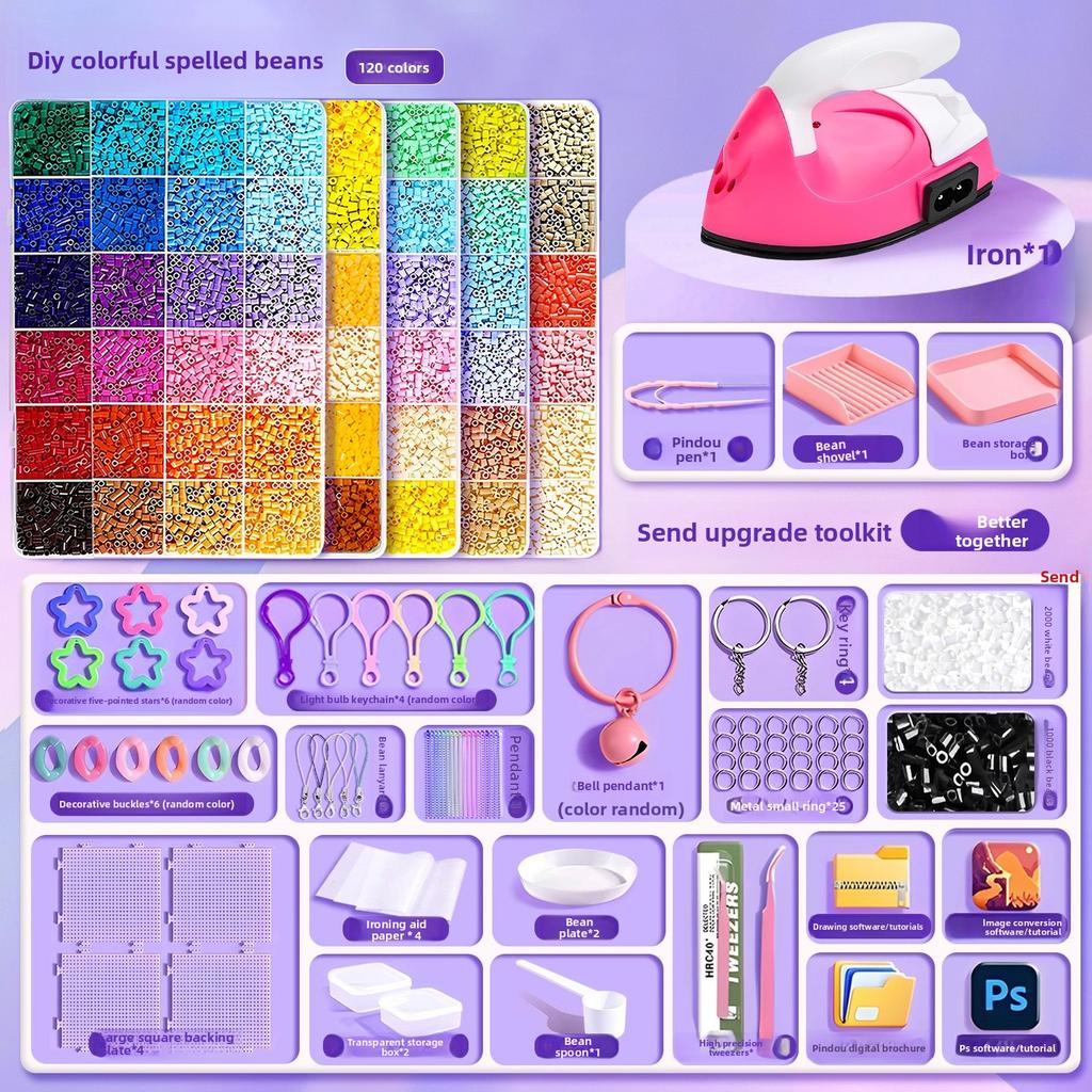 Pindou bean handmade DIY material bag, full set of three-dimensional fusion MARD color number set, tools, ironing paper bag