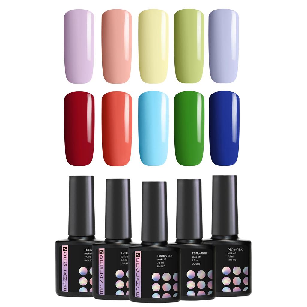 Набор для гель-лака 10 цветов Reglance 7,5 мл Soak Off UV LED стеклянная бутылка