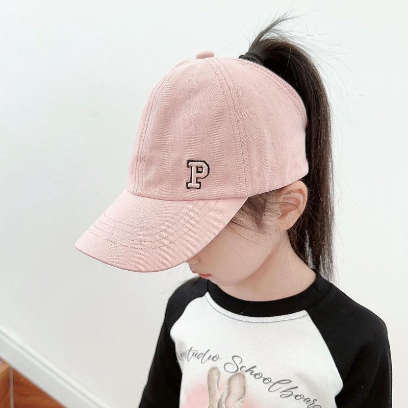 Girls Can Tie A Ponytail Hat Spring and Autumn Baseball Cap Children's Embroidered Fashionable Baseball Cap Girls Simple and Versatile Sun Protection