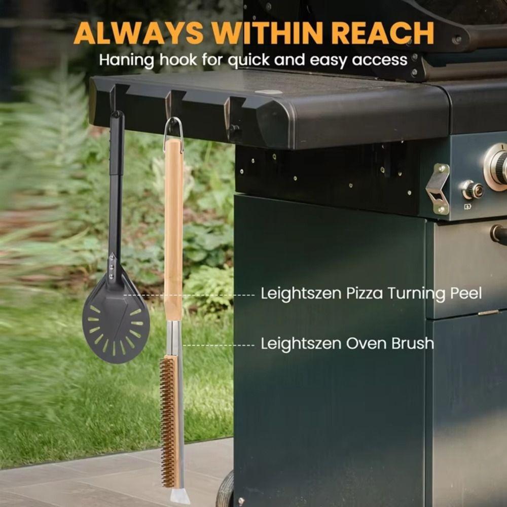 Wood Handle Grill Cleaning Brush with Scraper Pizza Stone Cleaner Brush for Oven