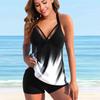Women's Swimwear Tankini 2 Piece Swimsuit Gradient Black Print Vacation Bathing Suits