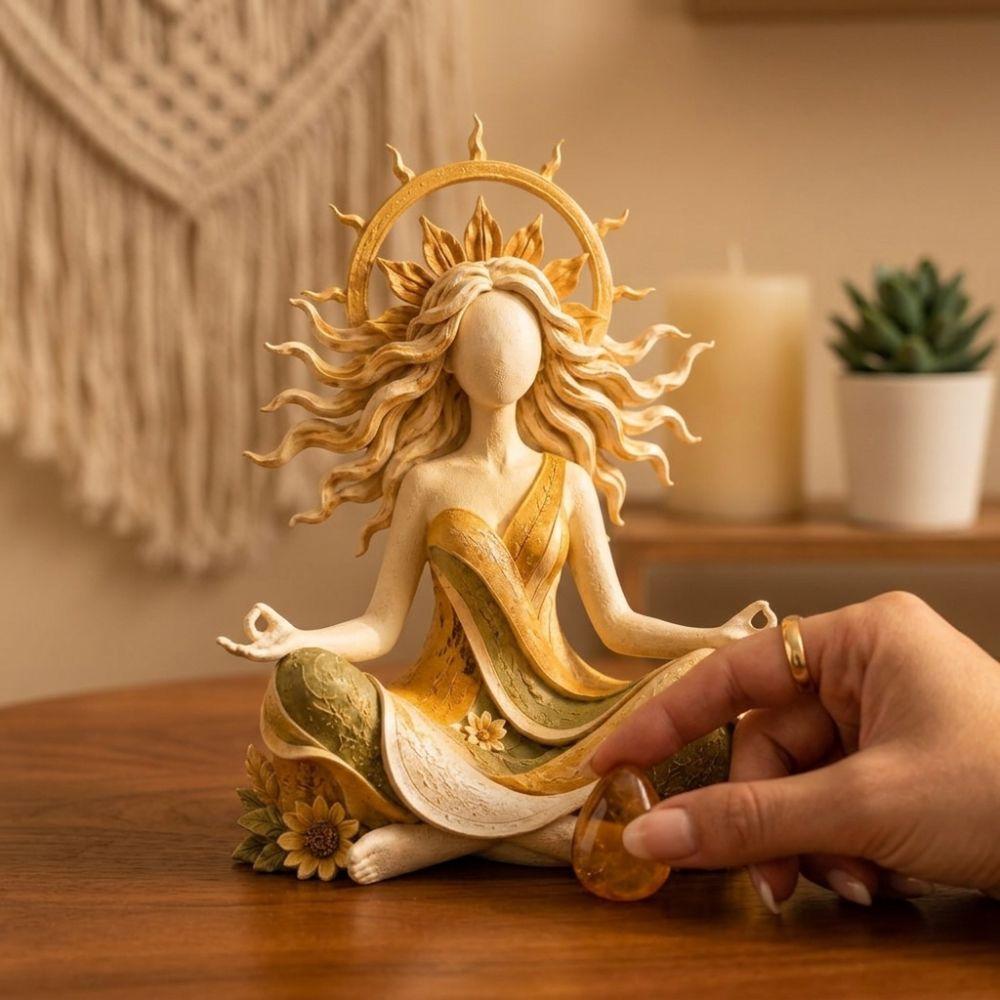 Flowing Hair Sun Moon Goddess Resin Statue Mother Earth Home Sculpture Desktop Decor