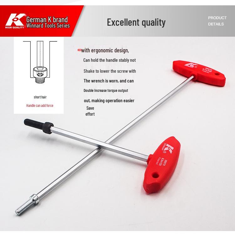 K Brand German T-Type Allen Wrench with Extended Flat Head 6-Point Screwdriver Handle, Extra Long Single Wrench