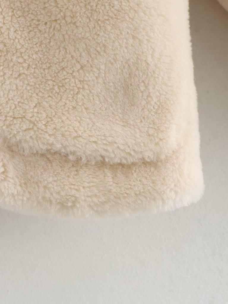 European & American Fashion Women's Fleece Jacket 2025 - Winter/Spring, Casual, Wide Pocket, Buckle Decor, X924003