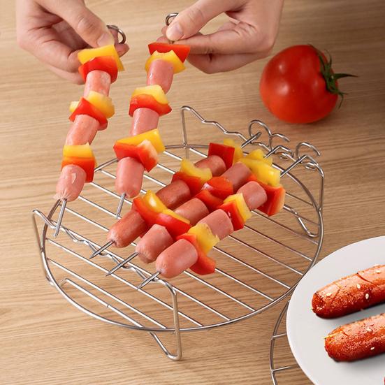 2 шт. Решетка для фритюрницы для духовки с аэрогрилем, двухслойная решетка из нержавеющей стали с шампуром, многоцелевая решетка для выпечки рыбы, овощей, паровой решетки