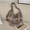 Trendy Checkered Wool And Canvas Shoulder Bag For Daily Casual Outfits