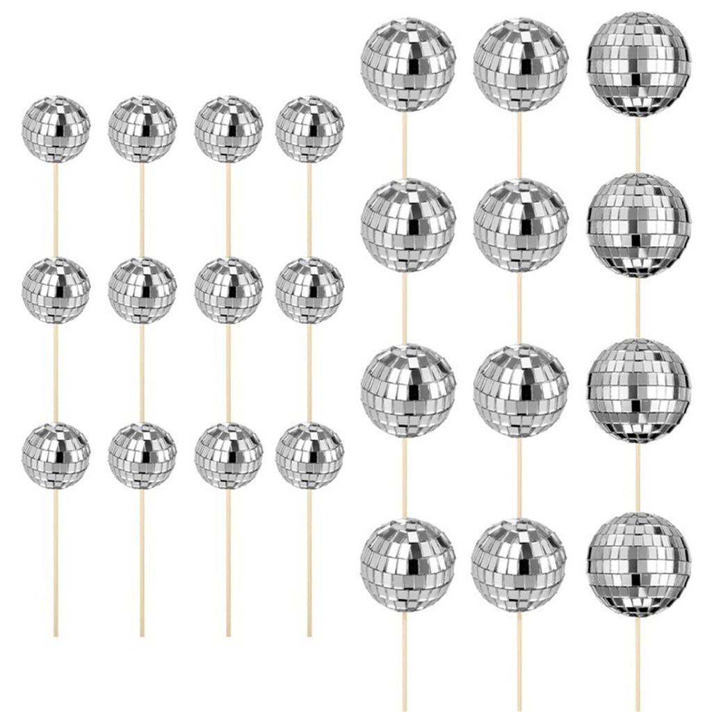 24pcs Reflective Discos Ball Cupcake Toppers Cake Decorations for Wedding Birthday Party Supplies Dessert Accessories