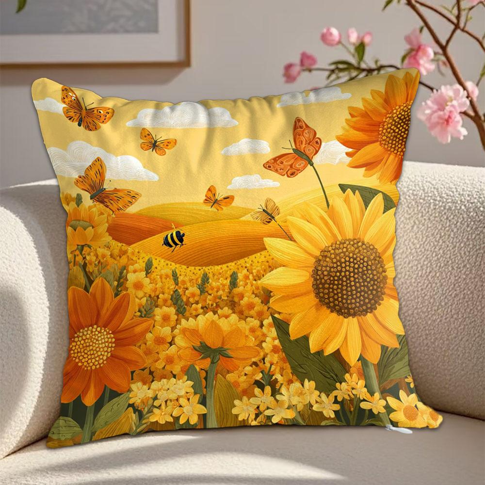 Kawaii Sunflowers and bird leaves Pillows Decorative Cushion Covers x Cushions Cover Home Decor Items Decorations Bedroom