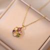 Multicolor Round Zirconia Pendant Necklace for Women Trendy Hypoallergenic Stainless Steel Chain Jewelry Wedding Engagement Party Accessories