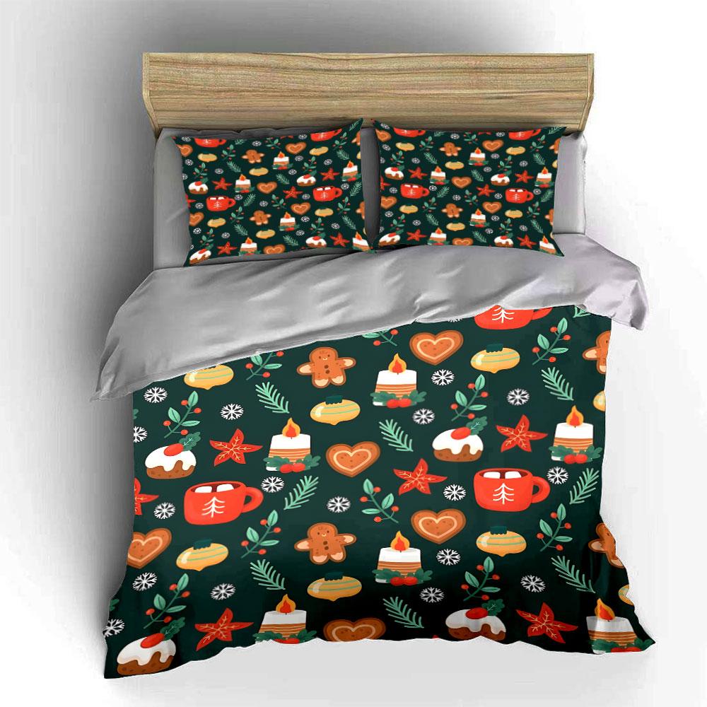 Christmas Pattern with Sweets Bedding Duvet Cover Set Duvet Cover Pillowcases (1*Duvet Cover 2*Pillowcases, without duvet insert)