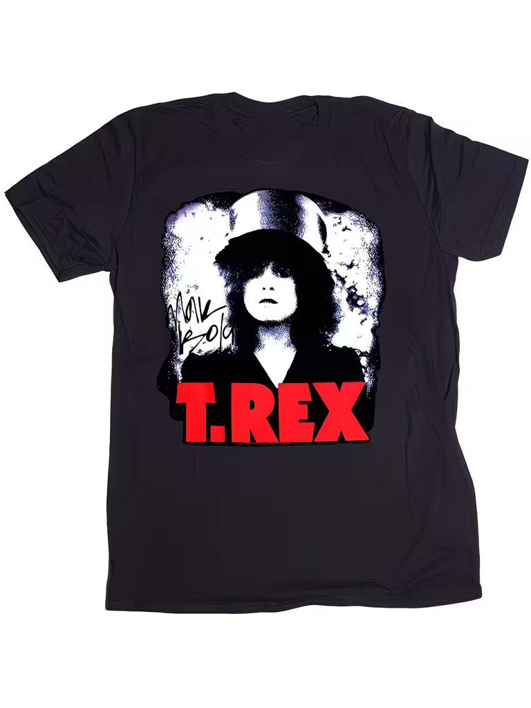 Vintage Marc Bolan T. Rex Band Graphic T-Shirt- Black Short Sleeve Cotton Tee with Red& White Print
