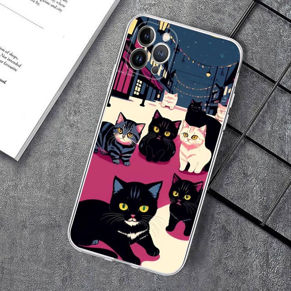 Черный Кот Мультяшный Милый Чехол Для Телефона Для IPhone 15 14 11 12 13 Mini Pro XS Max Чехол 6 7 8 Plus X XR SE 2020 Funda Shell