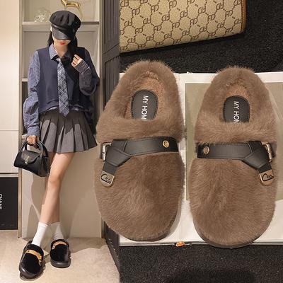 Пушистые тапочки на толстой подошве для женщин, чтобы носить новую осенне-зимнюю сумку, модные плюшевые домашние хлопковые тапочки