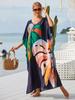 Maxi Dresses Leaf Printed Black Background Women Beach Kaftans Cover Ups for Swimwear Summer Holiday Bathing Suits
