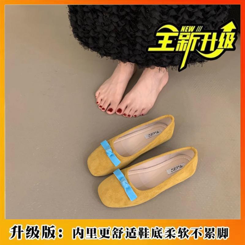 Корейская версия французских балеток с неглубоким бантом, женские летние туфли 2025 года, универсальные туфли с круглым носком и мягким носом