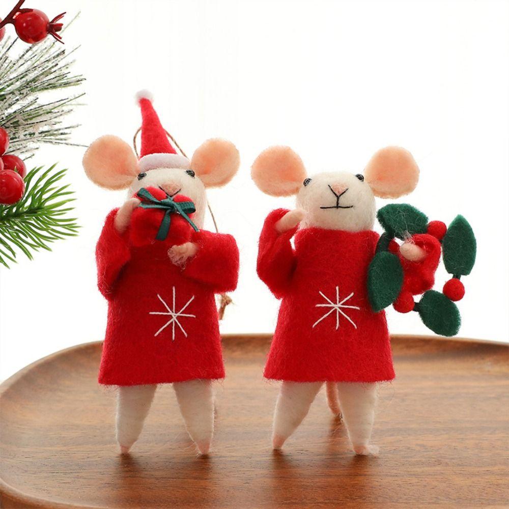 Santa Hat Felt Mouse Ornament Red Outfit Hanging Mouse Decoration Christmas Tree Decoration