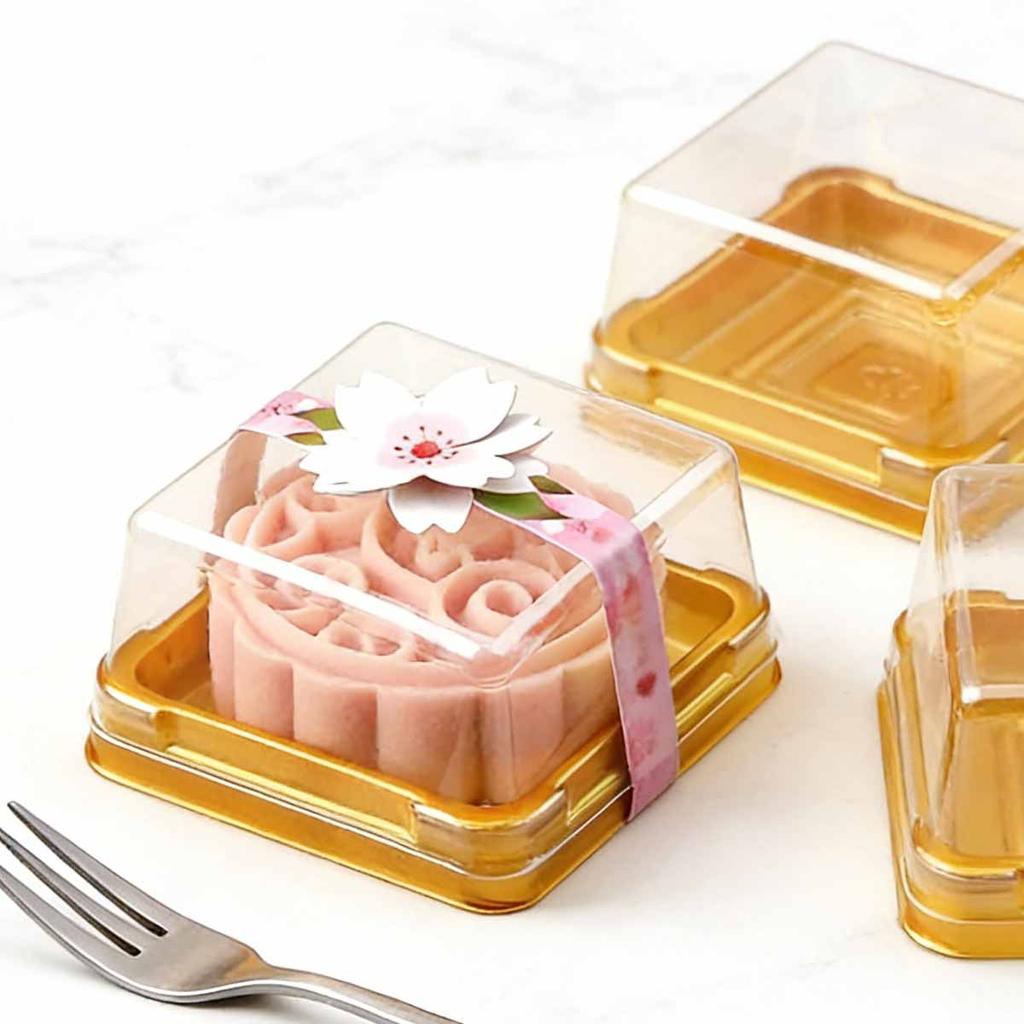 50 шт. - Квадратная коробка для лунных пряников с крышкой, Прозрачная вакуумно-формованная коробка для яичных желтков, Золотая пластиковая основа для выпечки