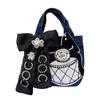 Tote Bag Mini Denim Bag Patch Handbag Small Lightweight Lunch Bag Patch Denim Bag Ribbon Indigo [DIVA Rose] Women's (Perfume & Ribbon Blue)
