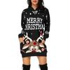 Women's Fashion Christmas Hip Pocket Print Hoodie Fashion Dress