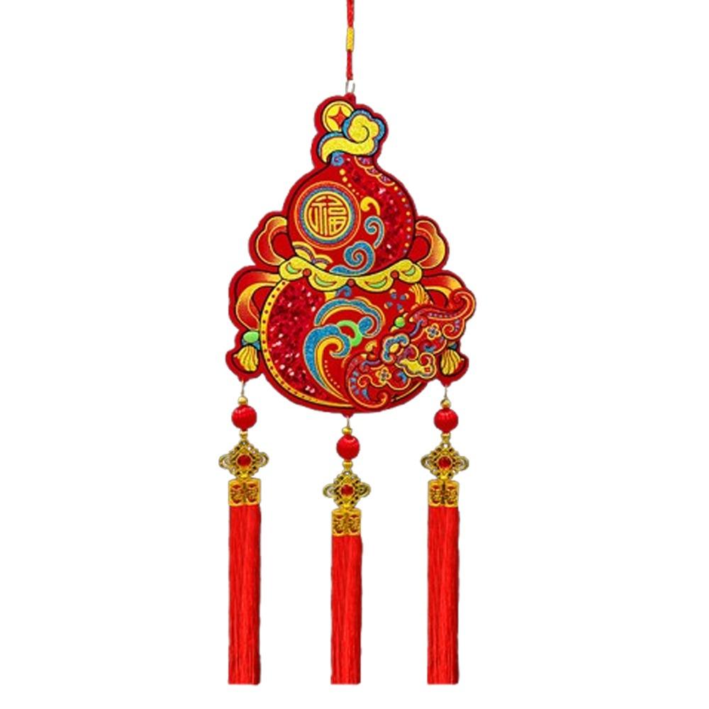 Подвески с китайским символом удачи, покрытые флоком. Ручная работа с кисточками. Красная лошадь. Подвесное украшение. Благословение. Традиционное.