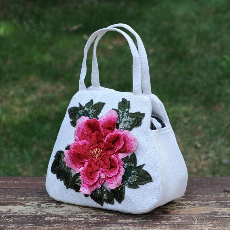 Ethnic Style Women's Printed Canvas Embroidered Tote Cotton Canvas Cell Phone Handbag Hundred Square Bag To High Quality Elegant Handbags