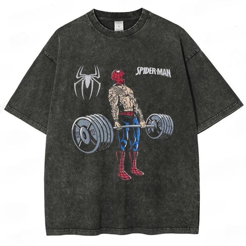 Retro Spider Gym Workout Graphic Washed Black Oversized T-shirts for Women Movie Streetwear Hip Hop Cotton Tops Women Harajuku