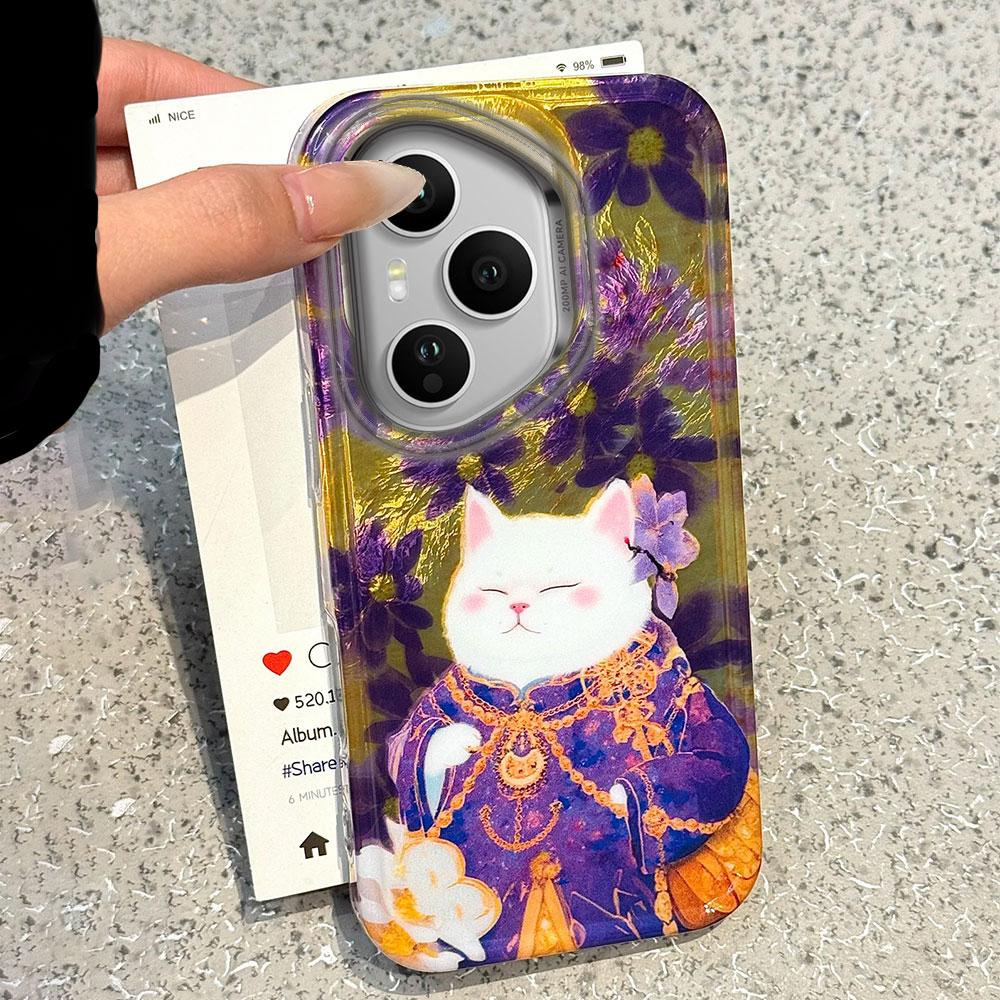 Ретро Фиолетовый Кот Цветок Женский Чехол для Телефона для Honor 400 200 90 Smart Pro Magic7 6 5 70 Lite X9a X9c X9b X8b X8a X8c X7c X6c Обложка