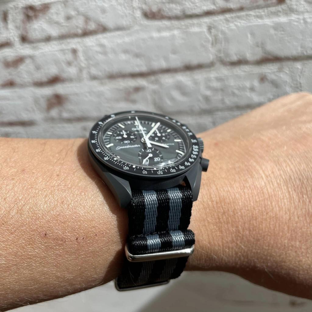 Ремешок для часов Ocdin 20 мм для Omega и легко заменяемый нейлоновый ремешок для часов унисекс X, Swatch, Speedmaster, MoonSwatch, ремешок NATO®, ремешок, (Черный / Серый)