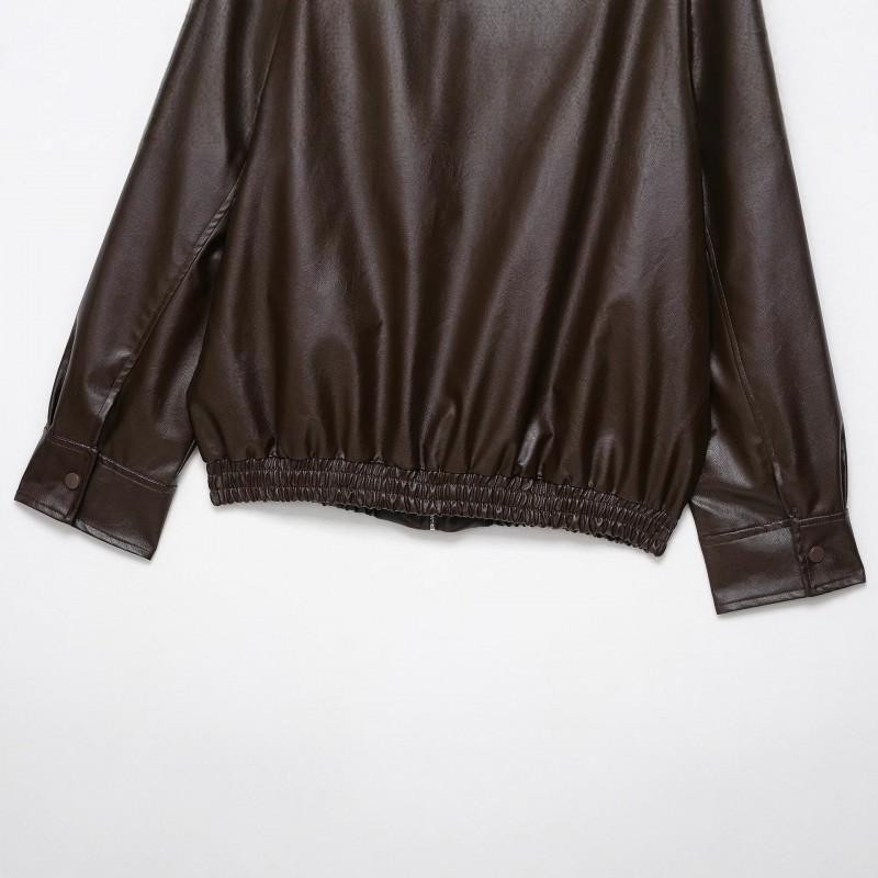 Winter Womens Street Fashion Lapel Tie Long Sleeve Faux Leather Jacket