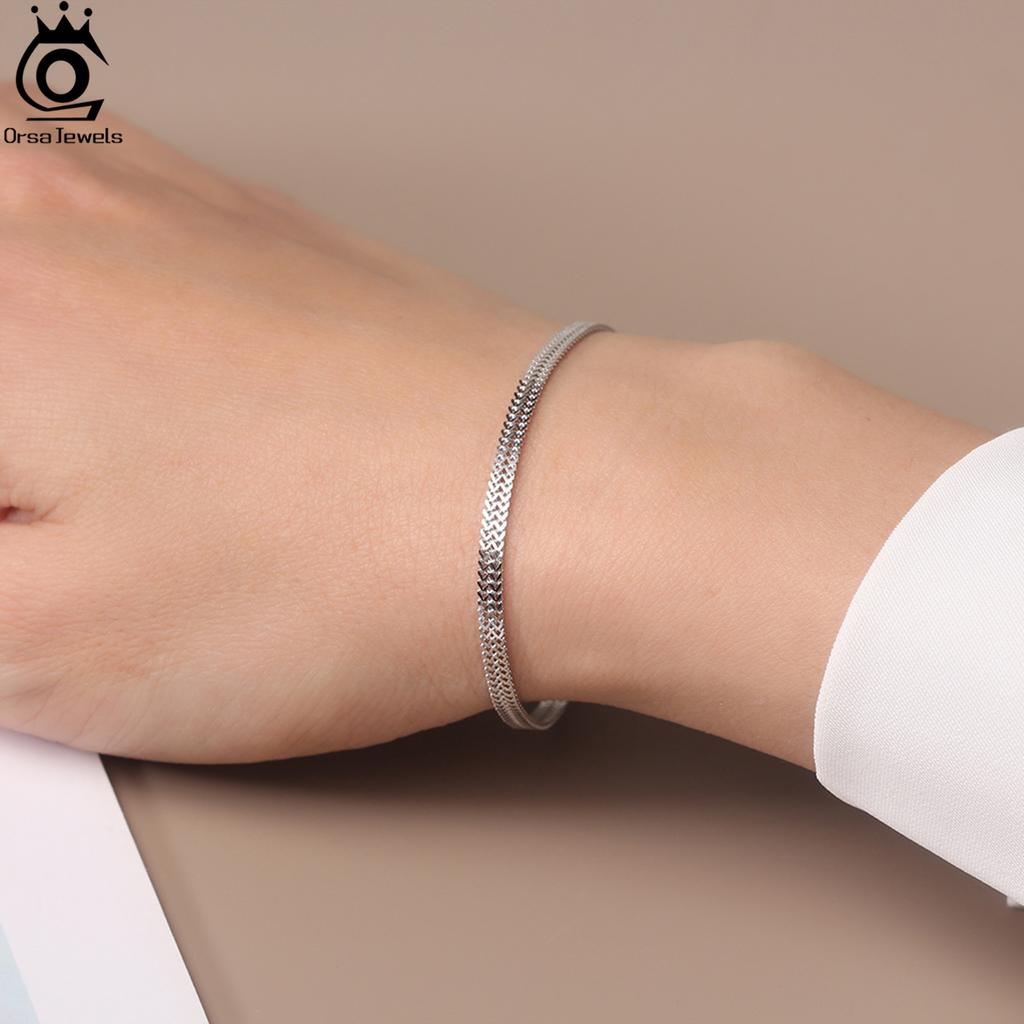 ORSA JEWELS Серебро 925 пробы Винтажный Плоский Плетений Браслет-Цепочка 2,8 мм Несколько Размеров на Выбор Унисекс Стиль Аксессуары для Руки SB216