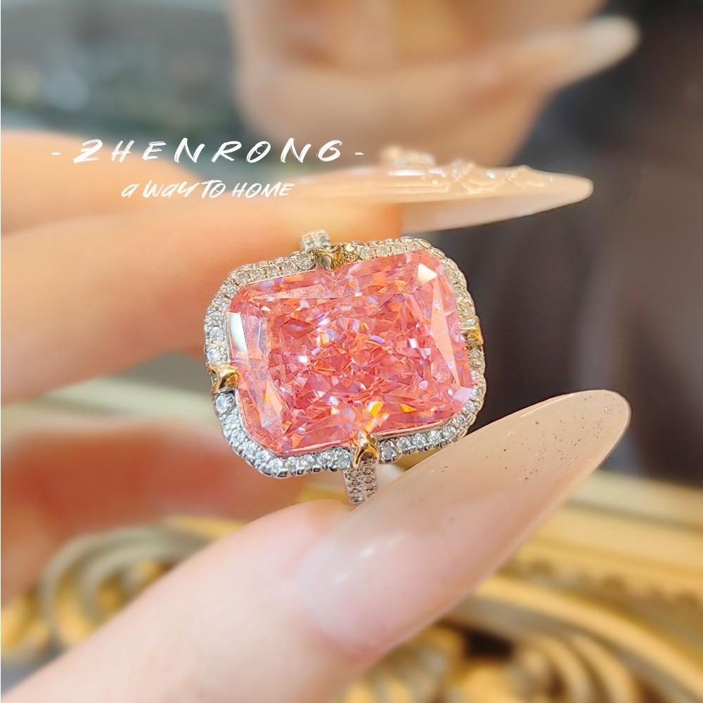 Stylish Women Jewelry Set Bold Red Corundum Pendant Necklace Light Luxury Earrings Ice Cut High Carbon Diamond Ring Perfect Gift
