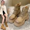 Vintage Rub Color Thick Bottom Boots Female 24 Autumn Hundreds of Short Biker Boots Yellow Boots