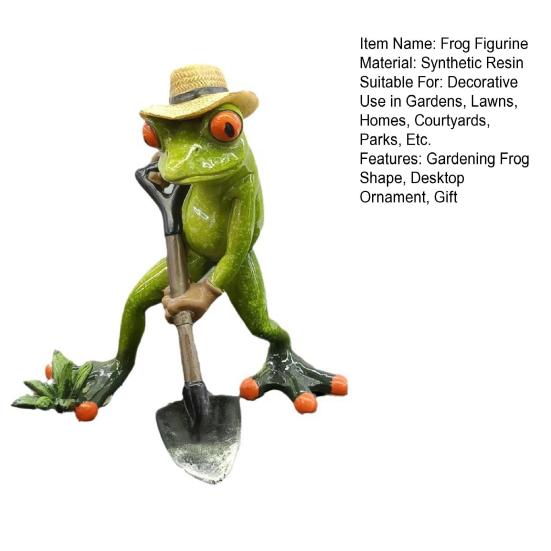 Садовая лягушка, держащая лопату, зеленая лягушка, смоляная статуэтка, фермерское животное, скульптура, украшение для домашнего офиса, рабочего стола, украшение для сада в помещении и на открытом воздухе