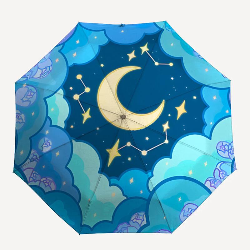 1pc Moon Stars Automatic Open/Close, Foldable Compact Umbrella with 8-Rib Shaft, Perfect Gift For Men And Women 123