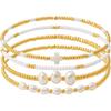 Dainty Gold Plated Pearl Crystal Beaded Bracelets Set for Women 14K Gold Plated Bead Pearl Beads Bracelet Stackable Paperclip Link Chain Bracelets