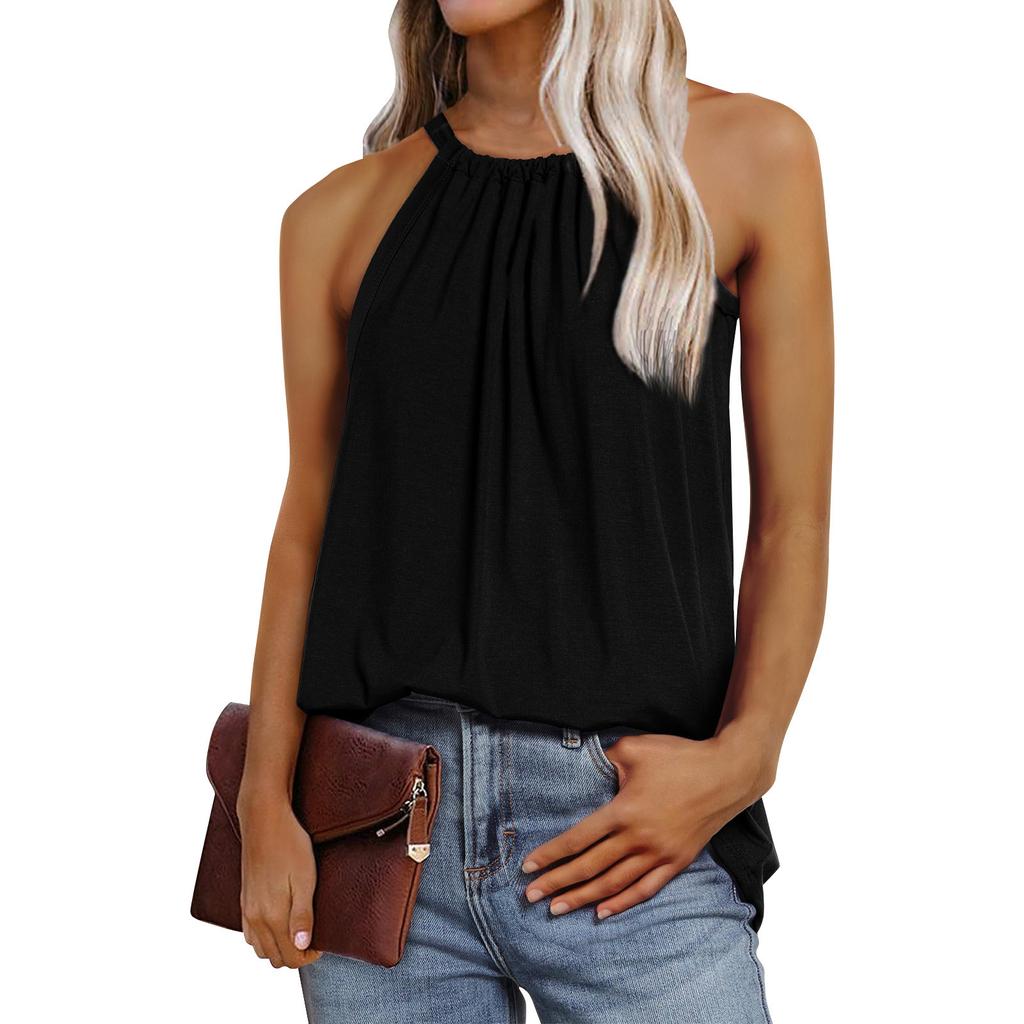 Summer Women's Vest Pleated Solid Color Loose Sleeveless Top Summer Vest Basic Casual Loose