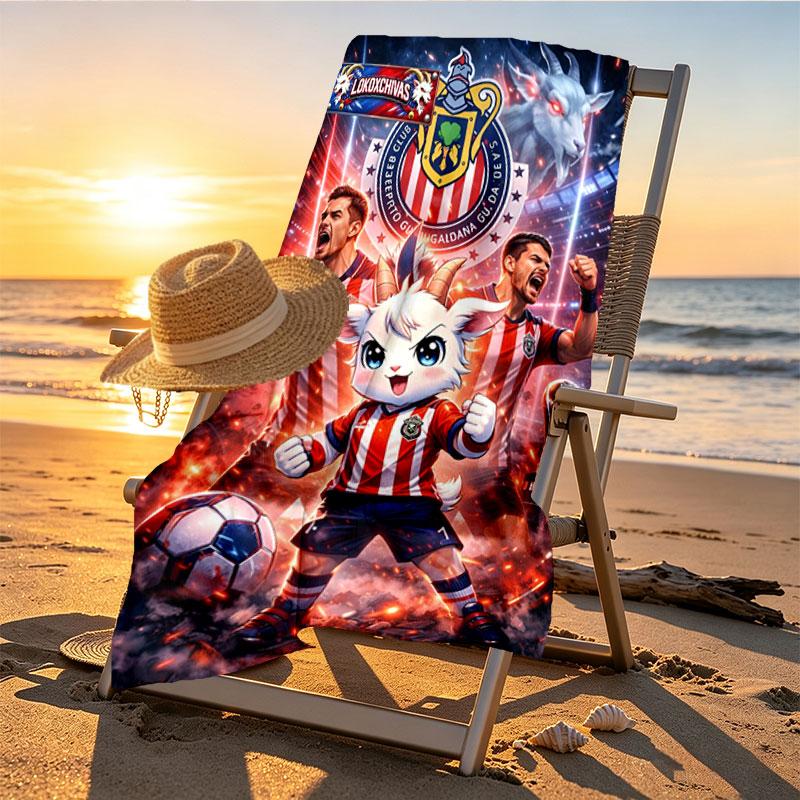 Club Deportivo Guadalajara Print Beach Towel Design, Soft, Lightweight. for Home Bathroom, Spa, Pool, Yoga, Surfing, Camping, Gift for Family, Friend