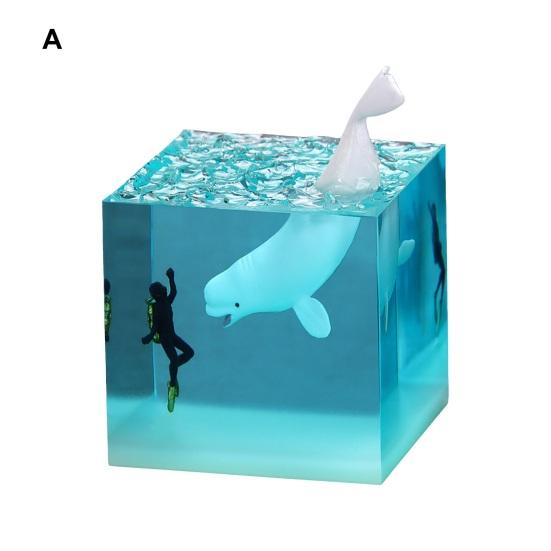 Sea Animal Cube Figurine Glow-in-the-dark Whale Shark Resin Statue Sculpture Home Office Desktop Bookshelf Decoration Ornament Festival