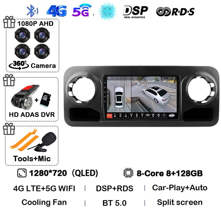 Android 14 Auto Carplay для Benz Sprinter 2018 2019 2020 2021 2022 Автомобильный радиоприемник Мультимедиа Видеоплеер Стерео GPS 4G WIFI Аудио BT