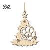 Rustic Pet Commemorative Gifts Wood Christmas Tree Pendant with Paw Print, Hollow Engraved Hanging Print Decorations Ornament, Style Craft for Holiday
