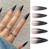 24pcs Nail Tips Full Cover Press On Nails Gradient Black French Long Stiletto Fake Nails