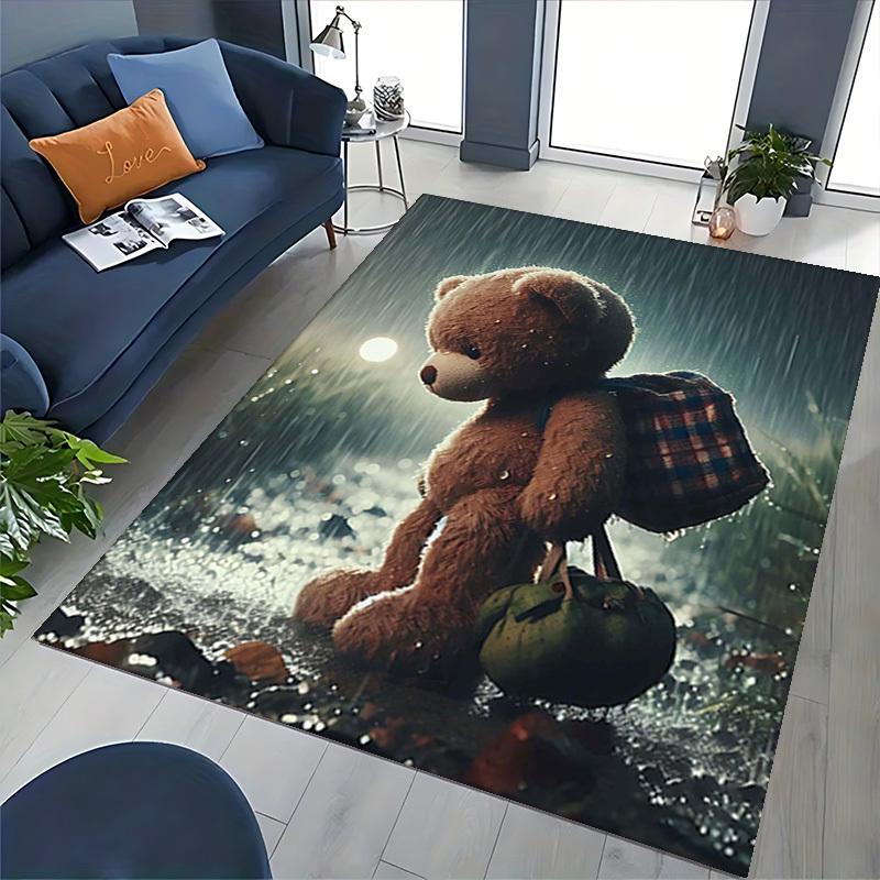 1pc Teddy Bear Plaid Chair Mat - Anime Cartoon Design Office Chair Pad with Backpack Pattern for Home Decor, Seasonal Gift, Non-Slip Carpet Suitable f