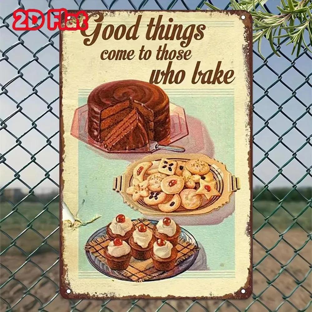 BakeTimeless™ Вневременная привлекательность Ретро металлическая вывеска для выпечки - Идеальный подарок для пекарей с винтажным шармом, Шикарное настенное искусство для домашних баров