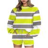 Summer Crew Neck Sweater Shorts Long Sleeves Casual Sports Suit Women'S Fashion Contrasting Stripes