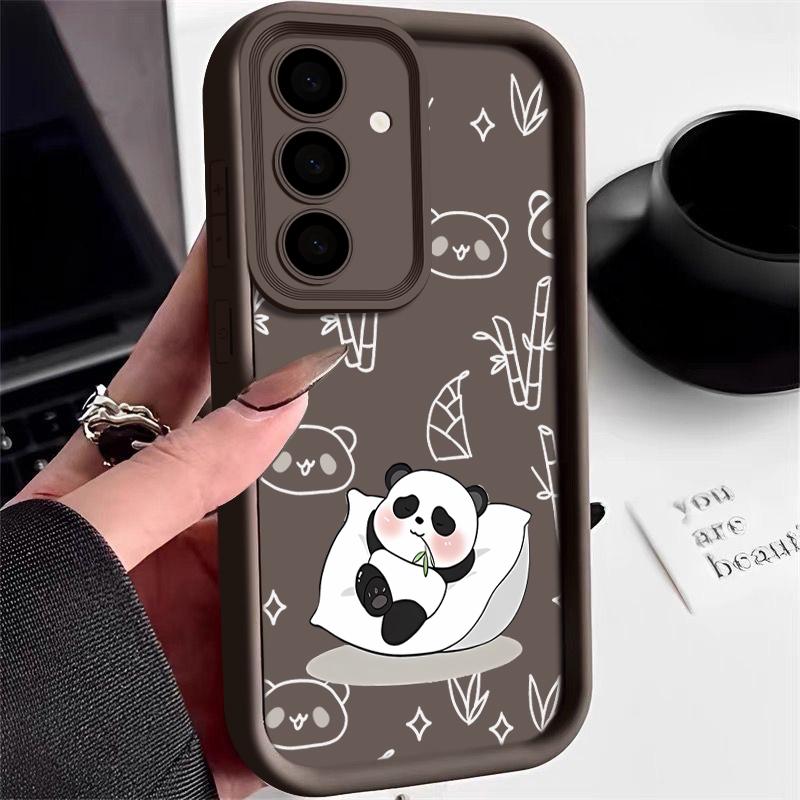 For Samsung S25 S24 S22 Ultra Plus S23 S21 S20 Fe A55 A54 A53 A52 A35 A15 5g Shockproof Panda Pattern Soft Silicone Lens Protection Phone Case Cover