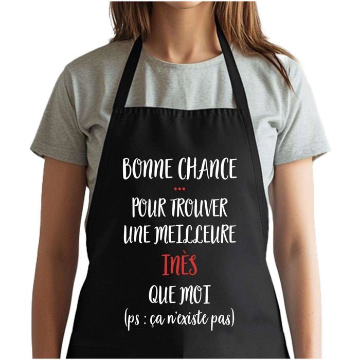 Tablier de cuisine - Inès - Noir - Impression bretonne - Coton résistant ajustable